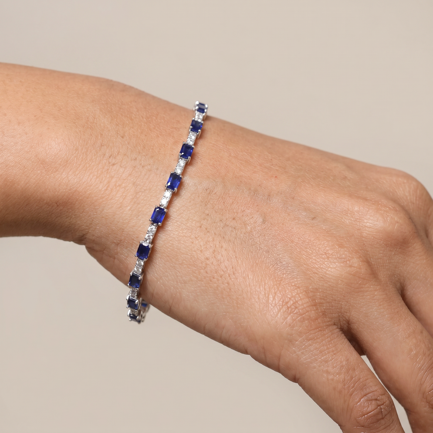 Rhodium Bracelet with Rectangular Links and Bar Connectors