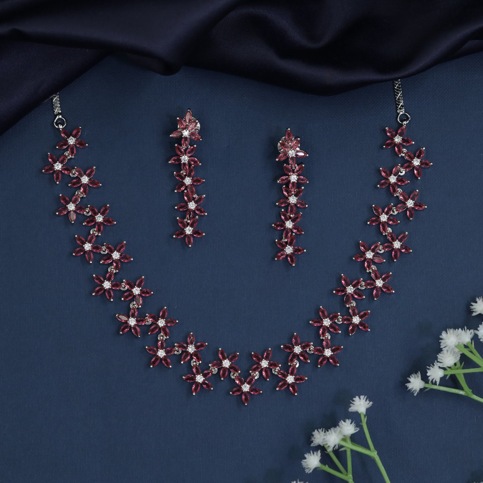 Grand rhodium necklace with radiant floral centerpiece brilliance