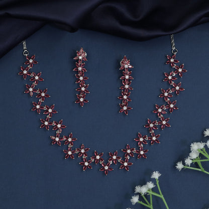 Grand rhodium necklace with radiant floral centerpiece brilliance