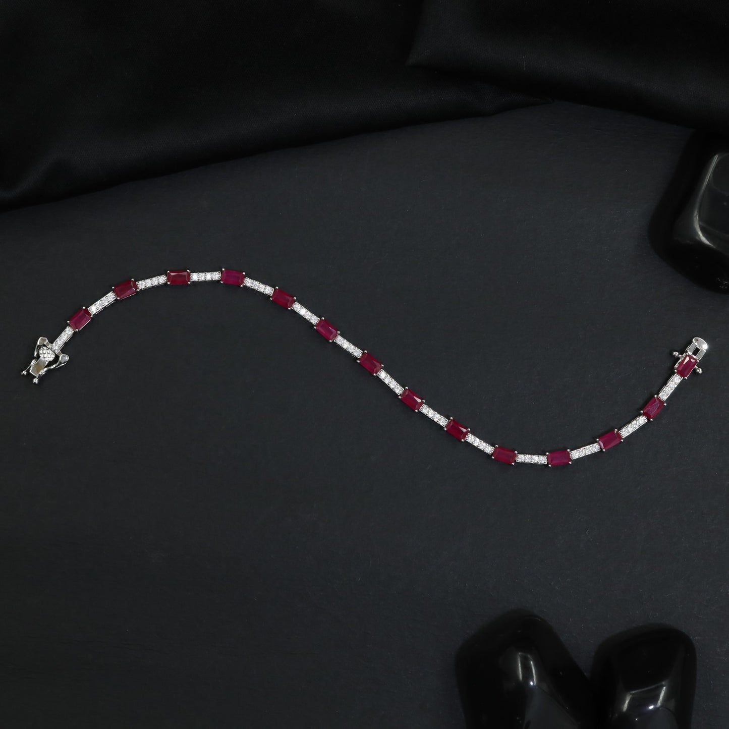 Rhodium Bracelet with Rectangular Links and Bar Connectors