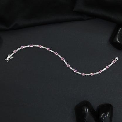 Rhodium Bracelet with Rectangular Links and Bar Connectors