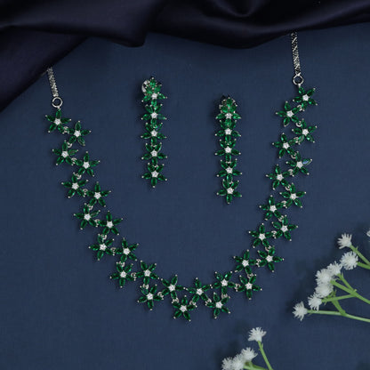 Grand rhodium necklace with radiant floral centerpiece brilliance