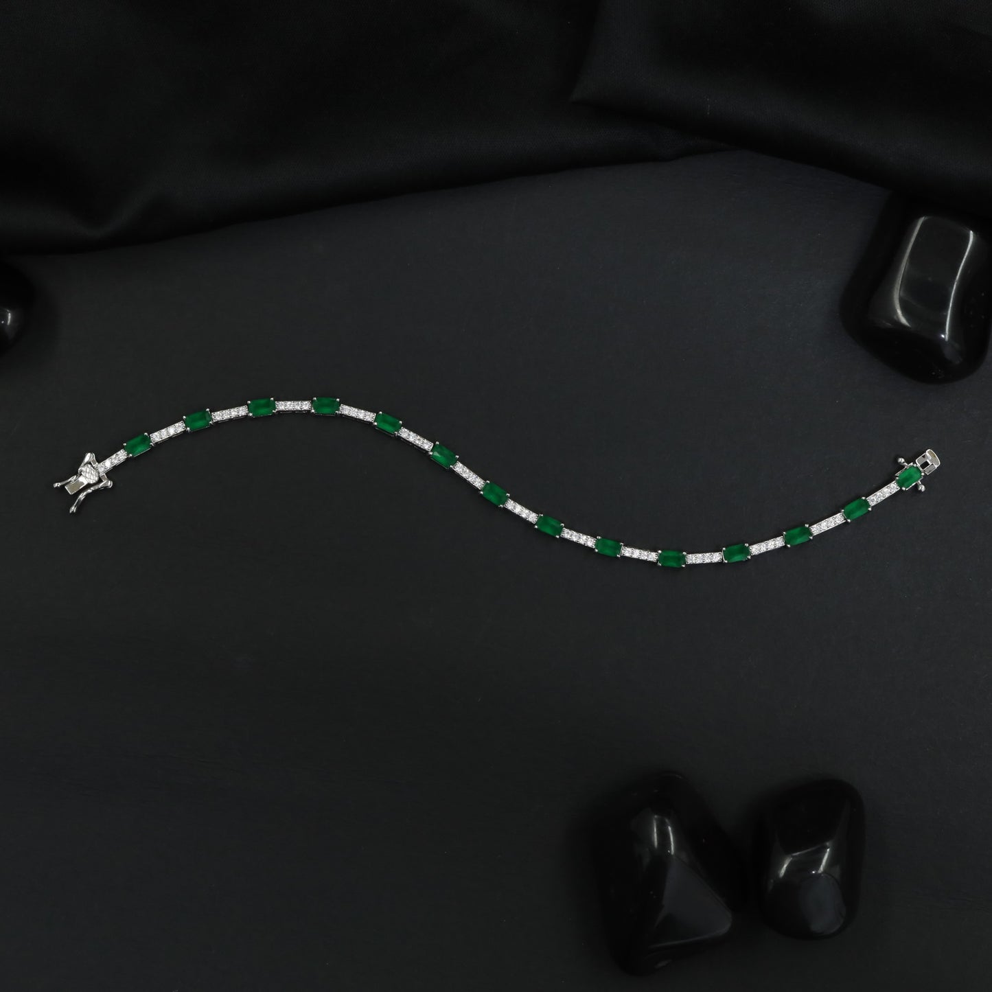 Rhodium Bracelet with Rectangular Links and Bar Connectors