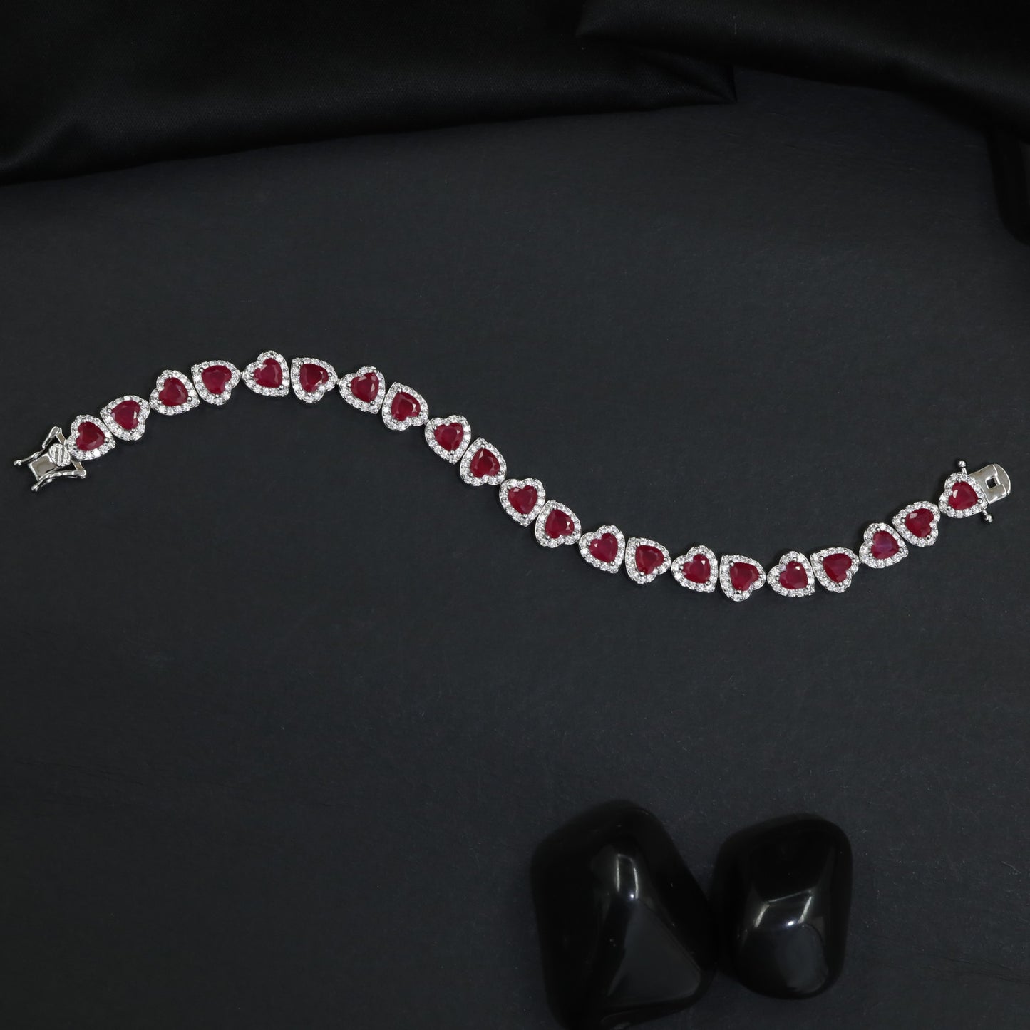Rhodium Bracelet with Heart Links in a Continuous Arrangement