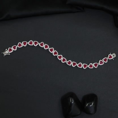 Rhodium Bracelet with Heart Links in a Continuous Arrangement