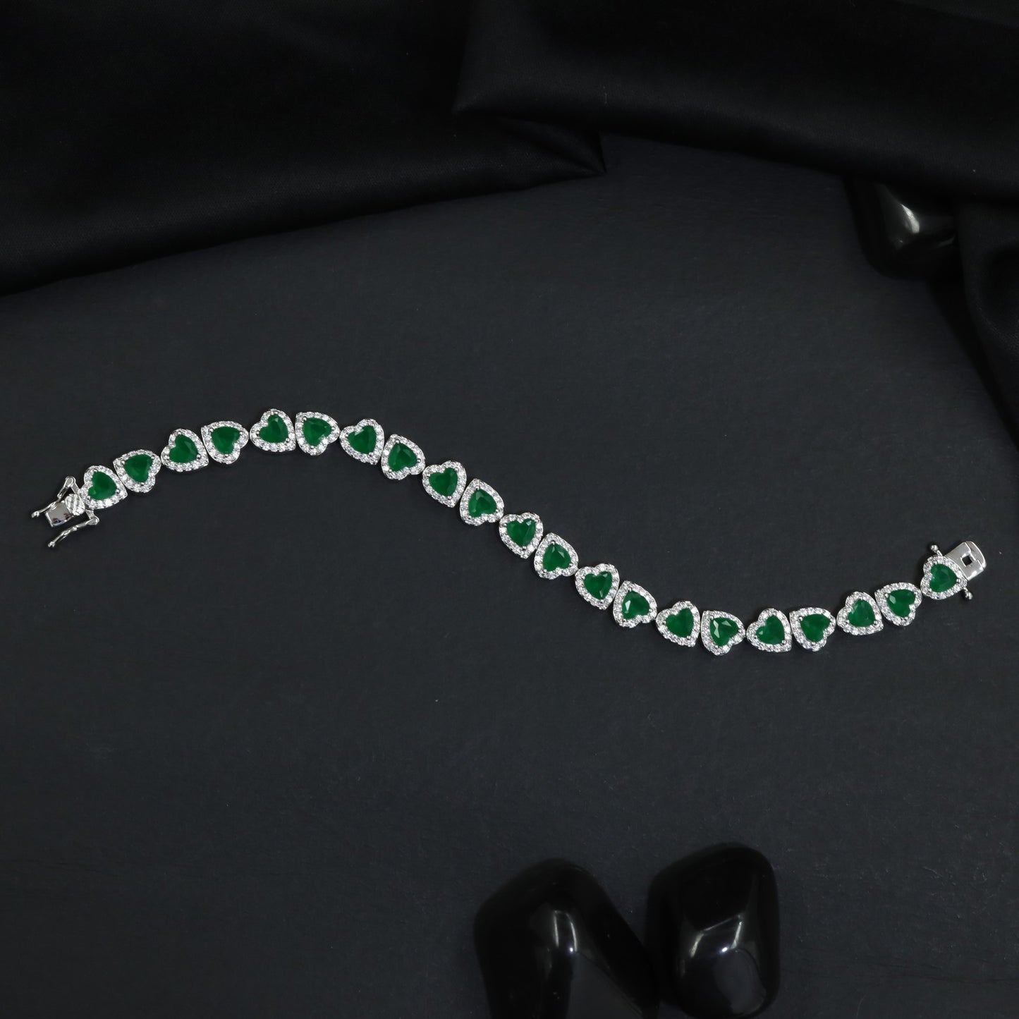 Rhodium Bracelet with Heart Links in a Continuous Arrangement