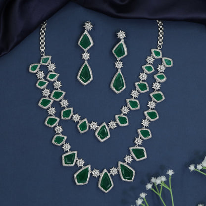 Premium rhodium necklace featuring gemstoneâ€‘studded framework