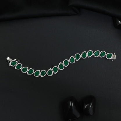 Leaf Link Rhodium Bracelet with Framed Border Detailing