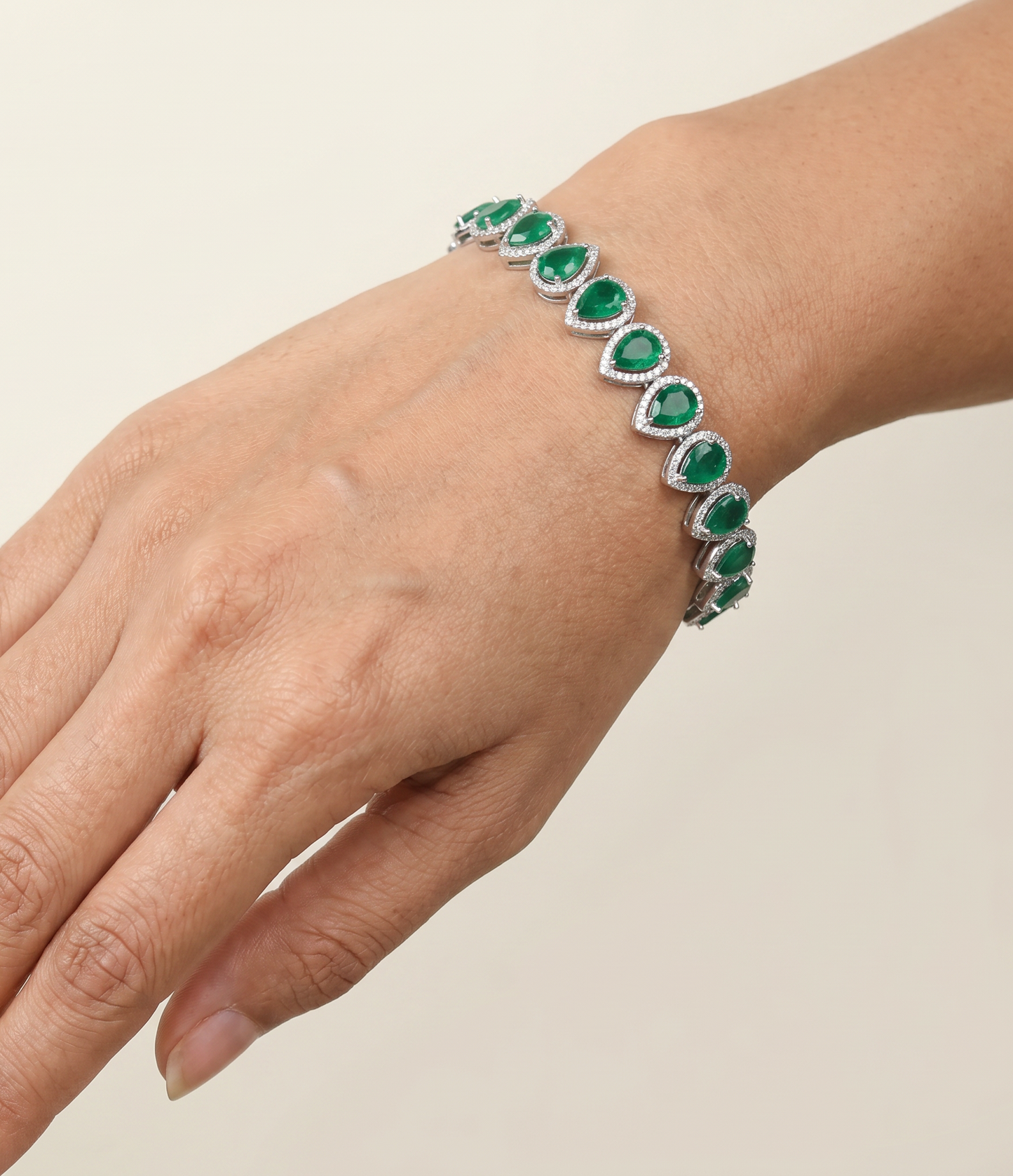 Leaf Link Rhodium Bracelet with Framed Border Detailing
