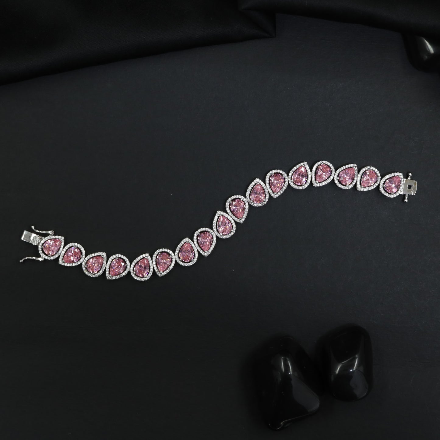Leaf Link Rhodium Bracelet with Framed Border Detailing
