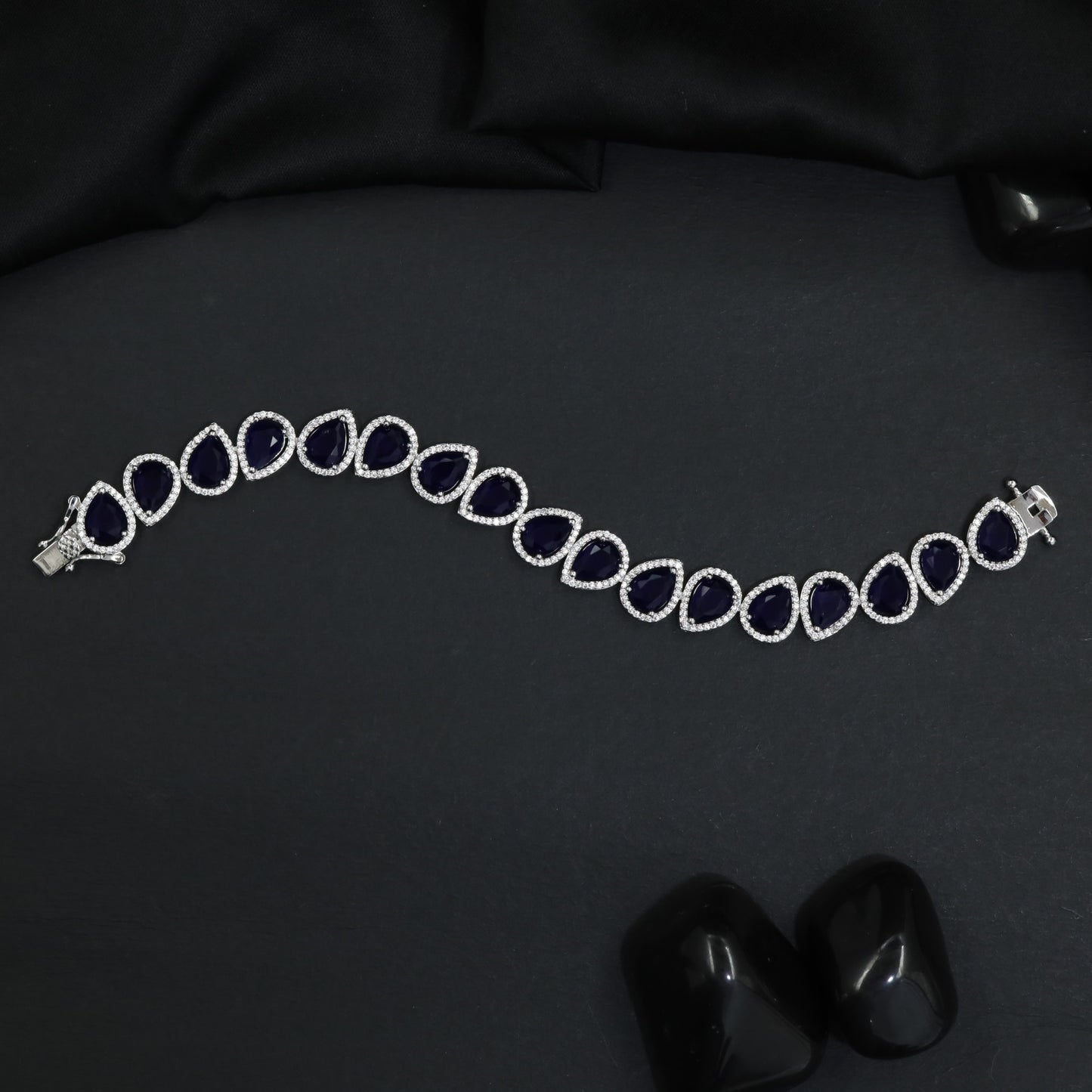 Leaf Link Rhodium Bracelet with Framed Border Detailing