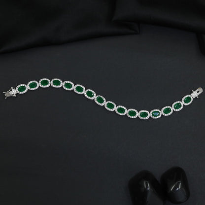 Distinctive rhodium bracelet featuring ornamental oval accents