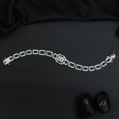 Noble rhodium bracelet with ornamental rectangular detailing