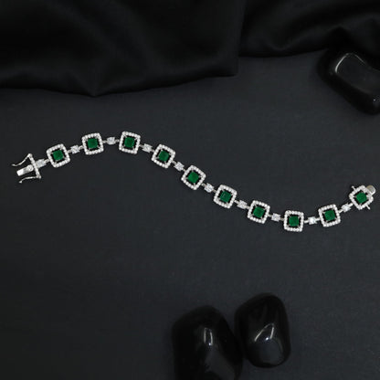 Artisan rhodium bracelet showcasing alternating square links
