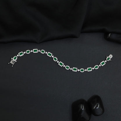 Glam rhodium bracelet with ornamental oval and rectangular artistry