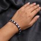 Rhodium Bracelet Featuring Alternating Rectangular Elements and Square Connectors