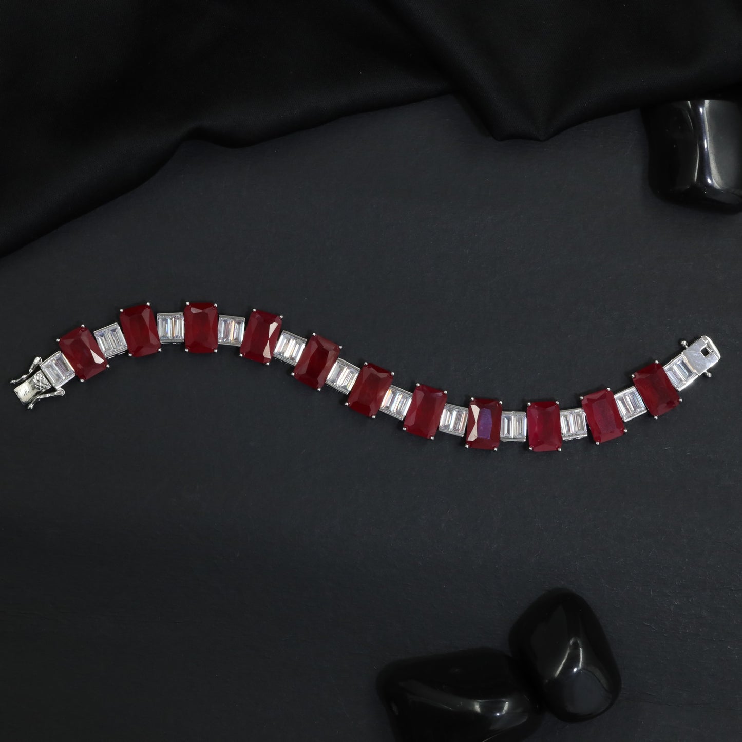 Designer Rhodium Bracelet with Rectangular Link Arrangement