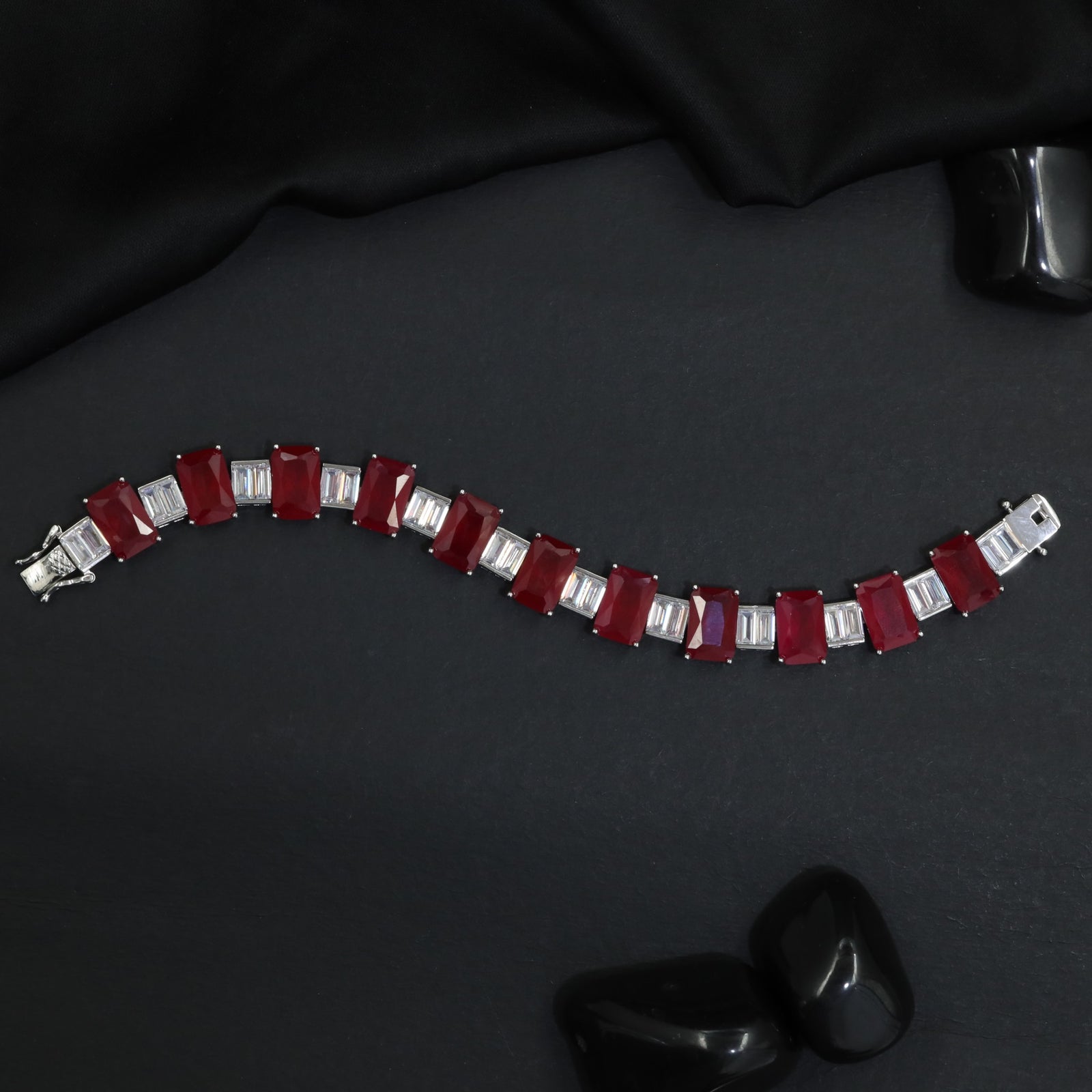 Designer Rhodium Bracelet with Rectangular Link Arrangement