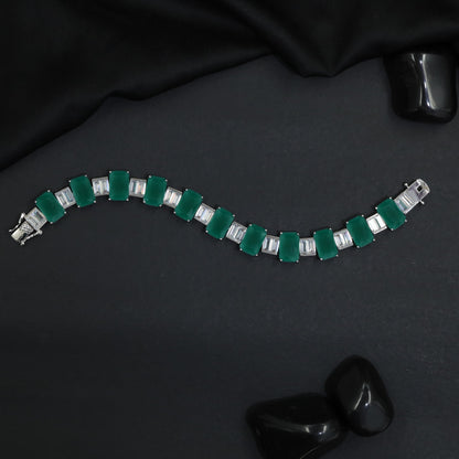 Designer Rhodium Bracelet with Rectangular Link Arrangement