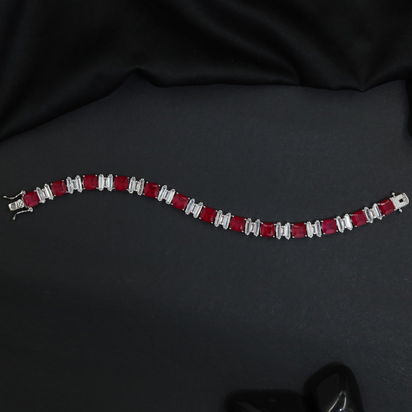 Rhodium Bracelet with Symmetrical Link Pattern and Bar Accents