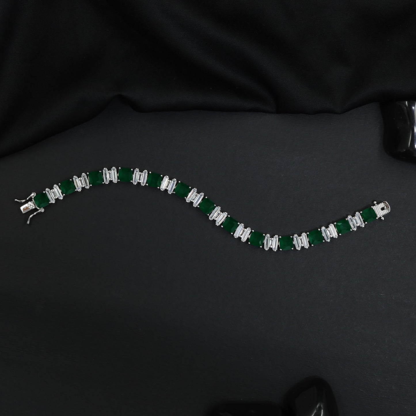 Rhodium Bracelet with Symmetrical Link Pattern and Bar Accents