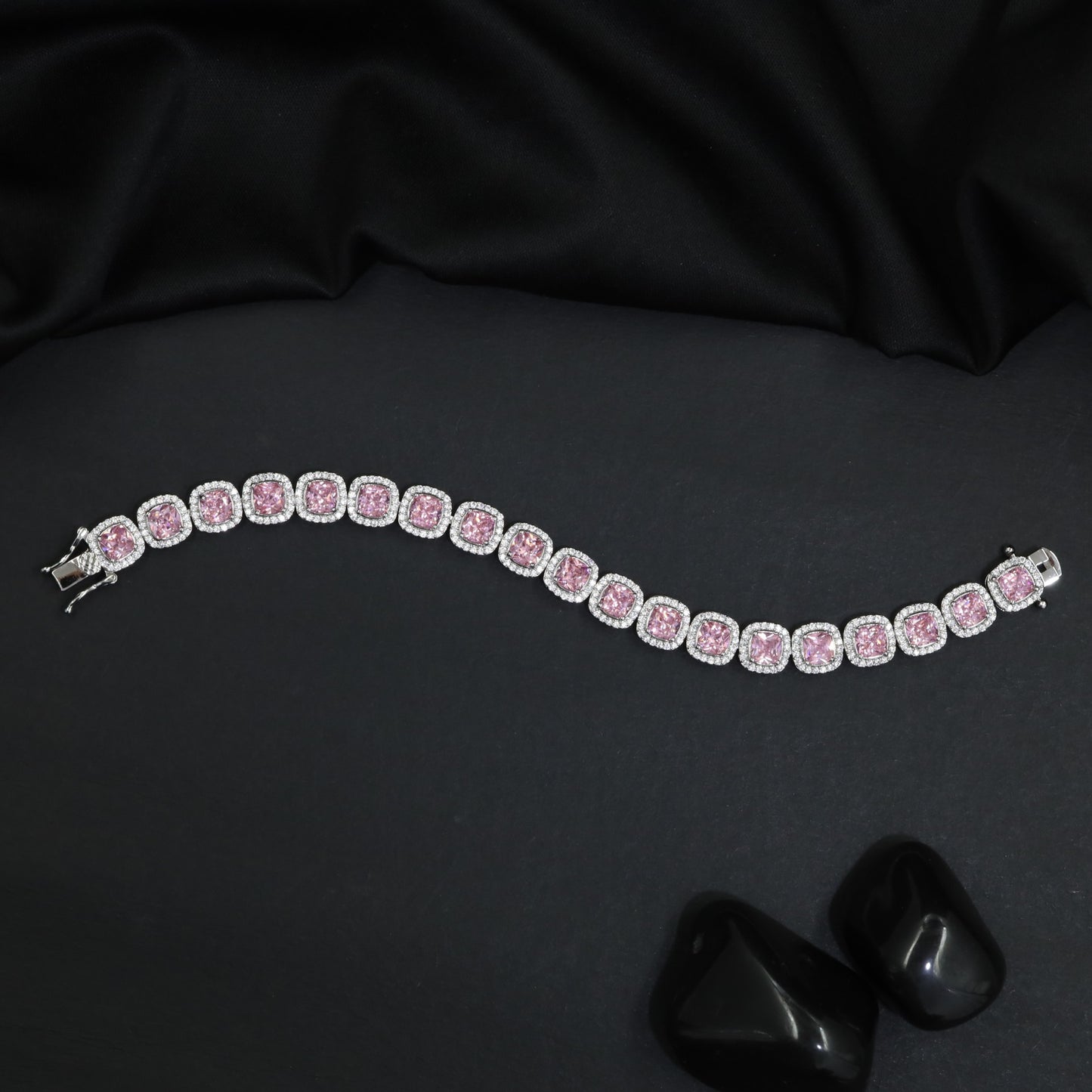Contemporary Rhodium Bracelet with Rounded Square Link Design