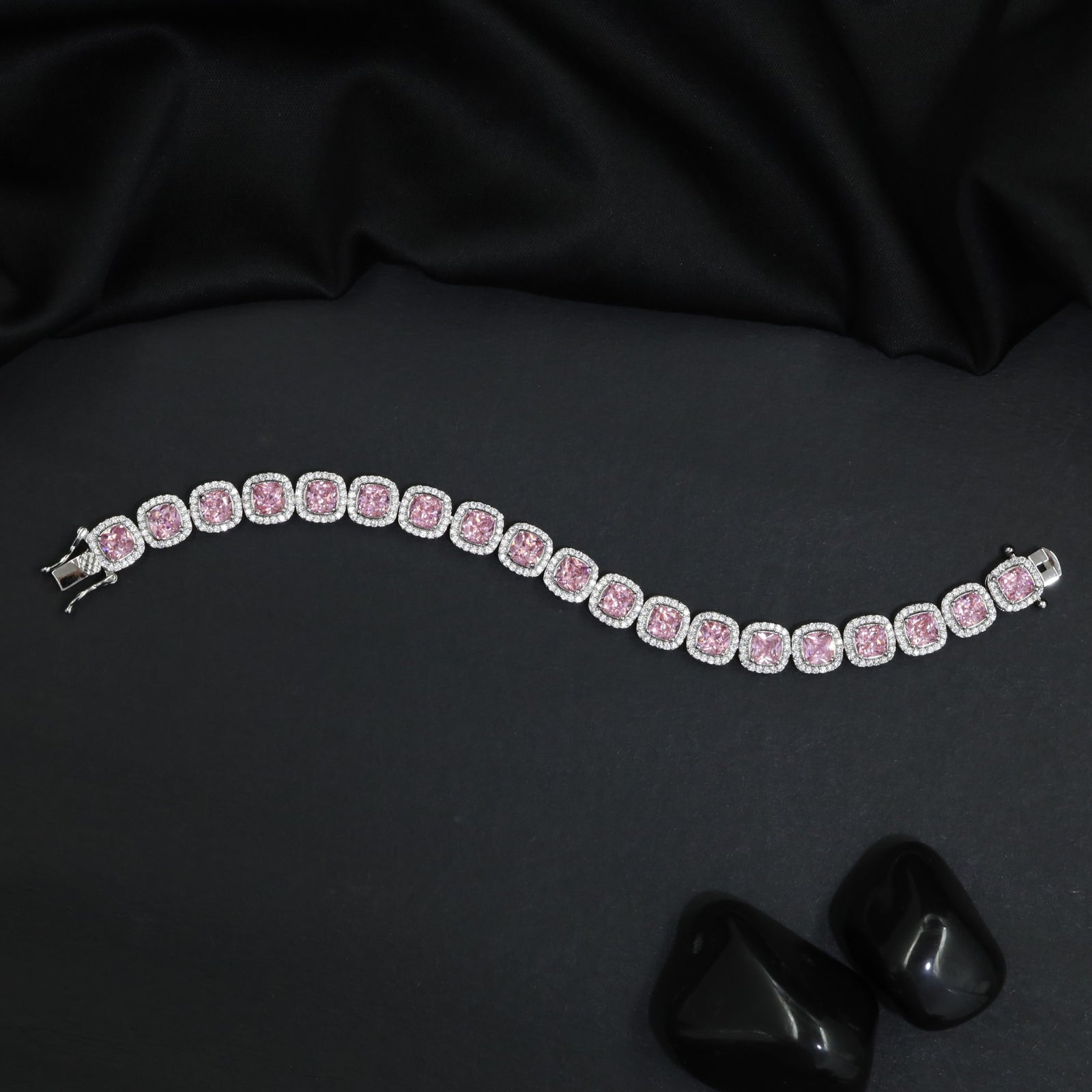 Contemporary Rhodium Bracelet with Rounded Square Link Design
