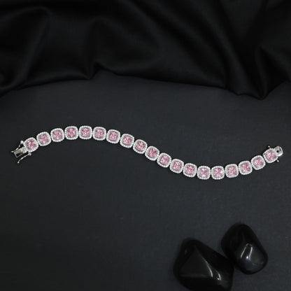 Contemporary Rhodium Bracelet with Rounded Square Link Design