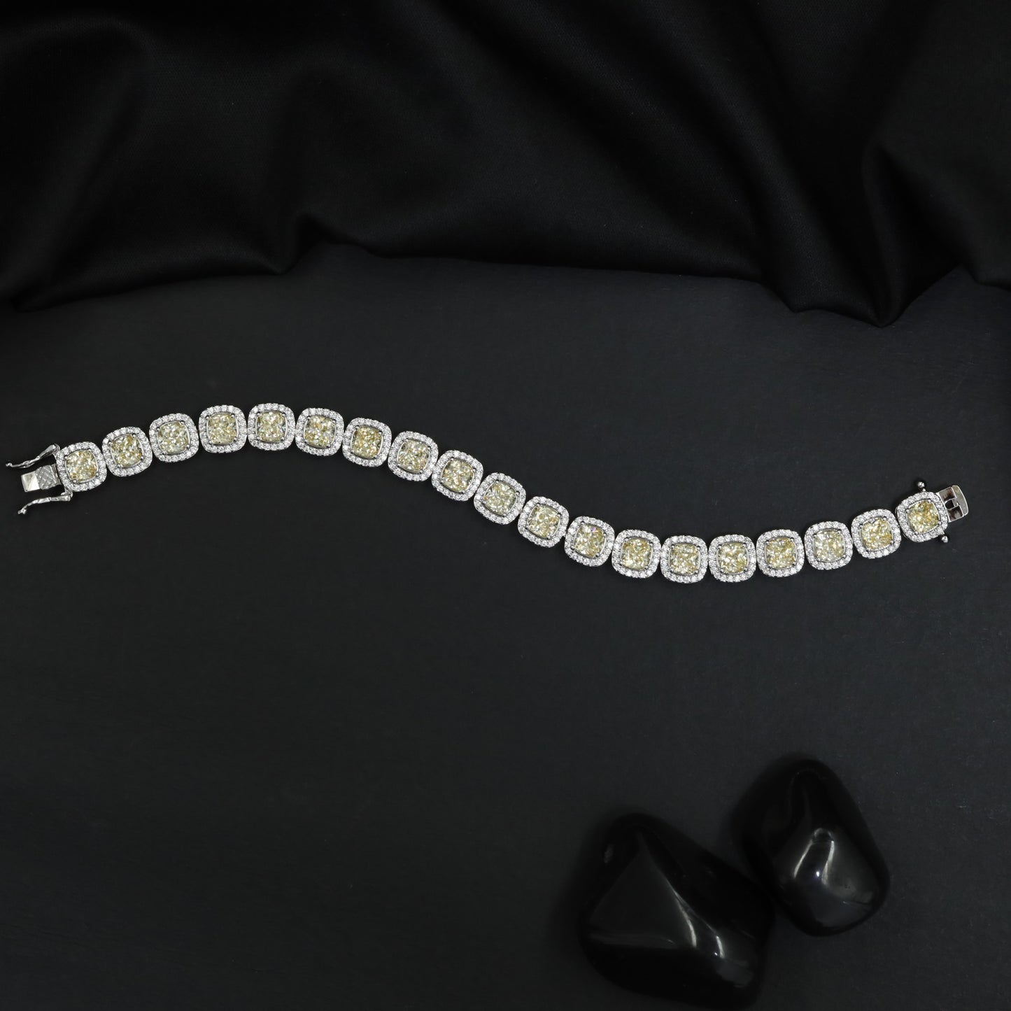 Contemporary Rhodium Bracelet with Rounded Square Link Design