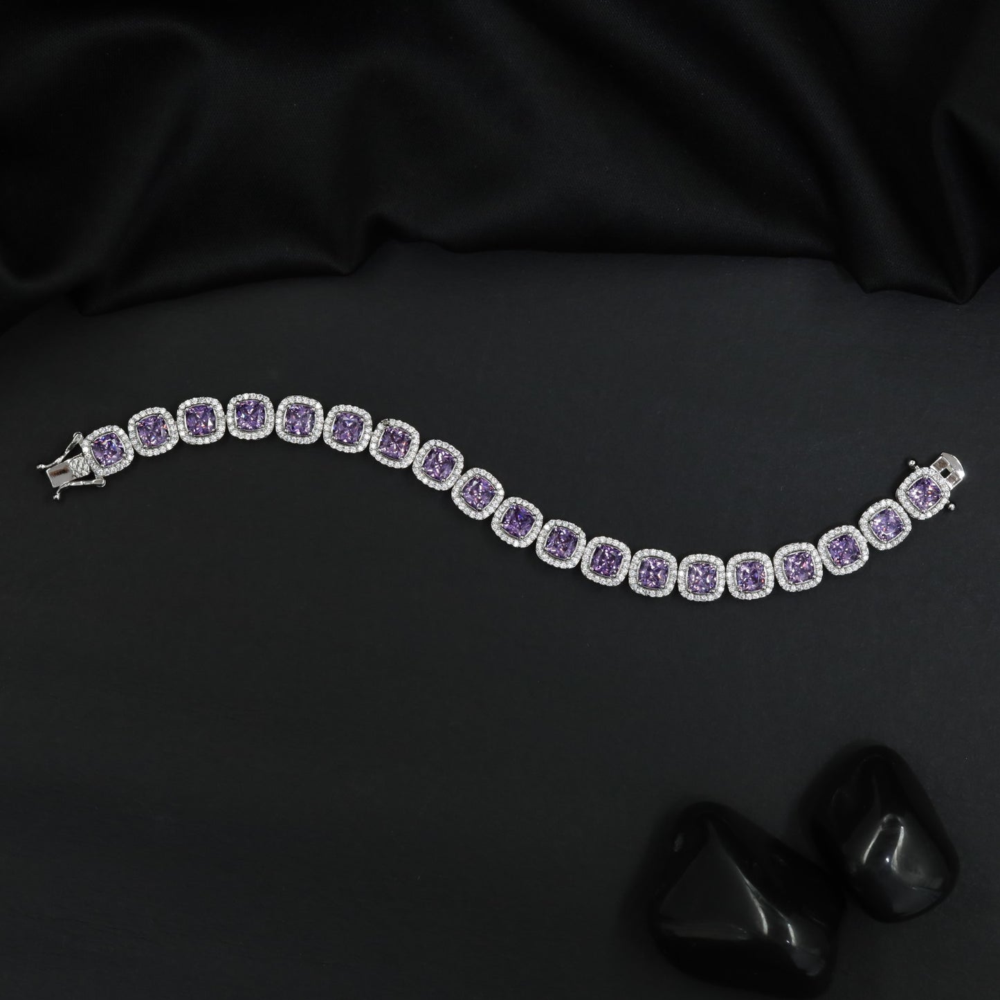 Contemporary Rhodium Bracelet with Rounded Square Link Design
