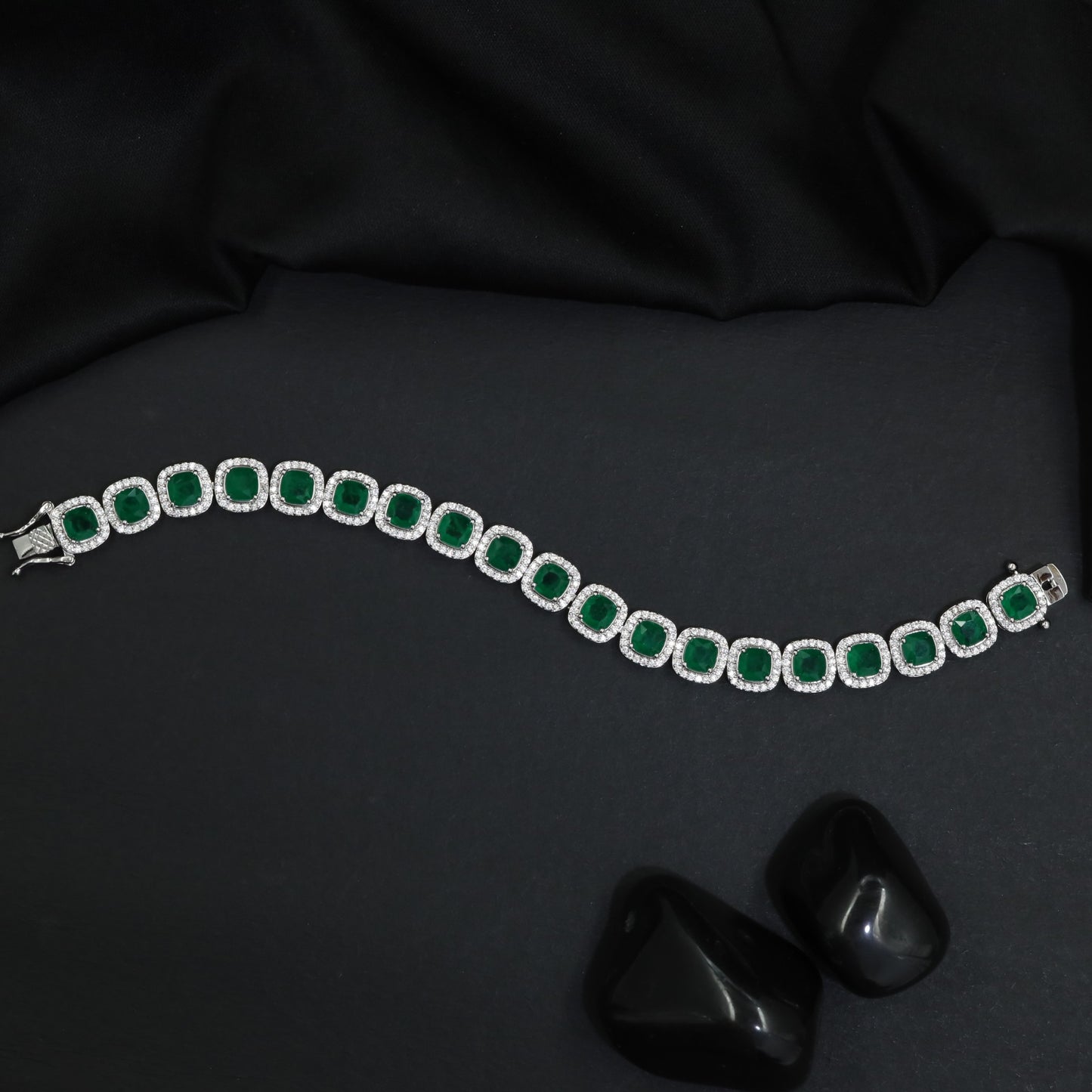 Contemporary Rhodium Bracelet with Rounded Square Link Design