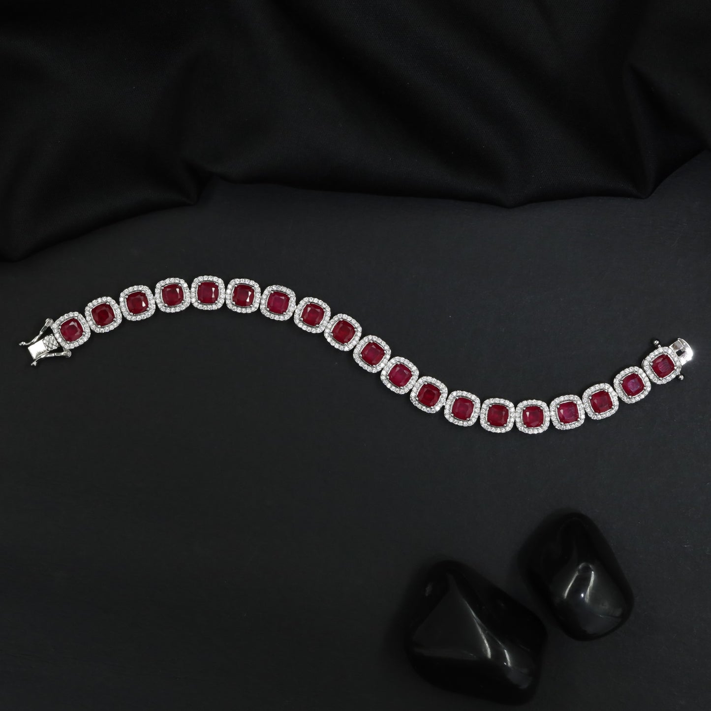 Contemporary Rhodium Bracelet with Rounded Square Link Design