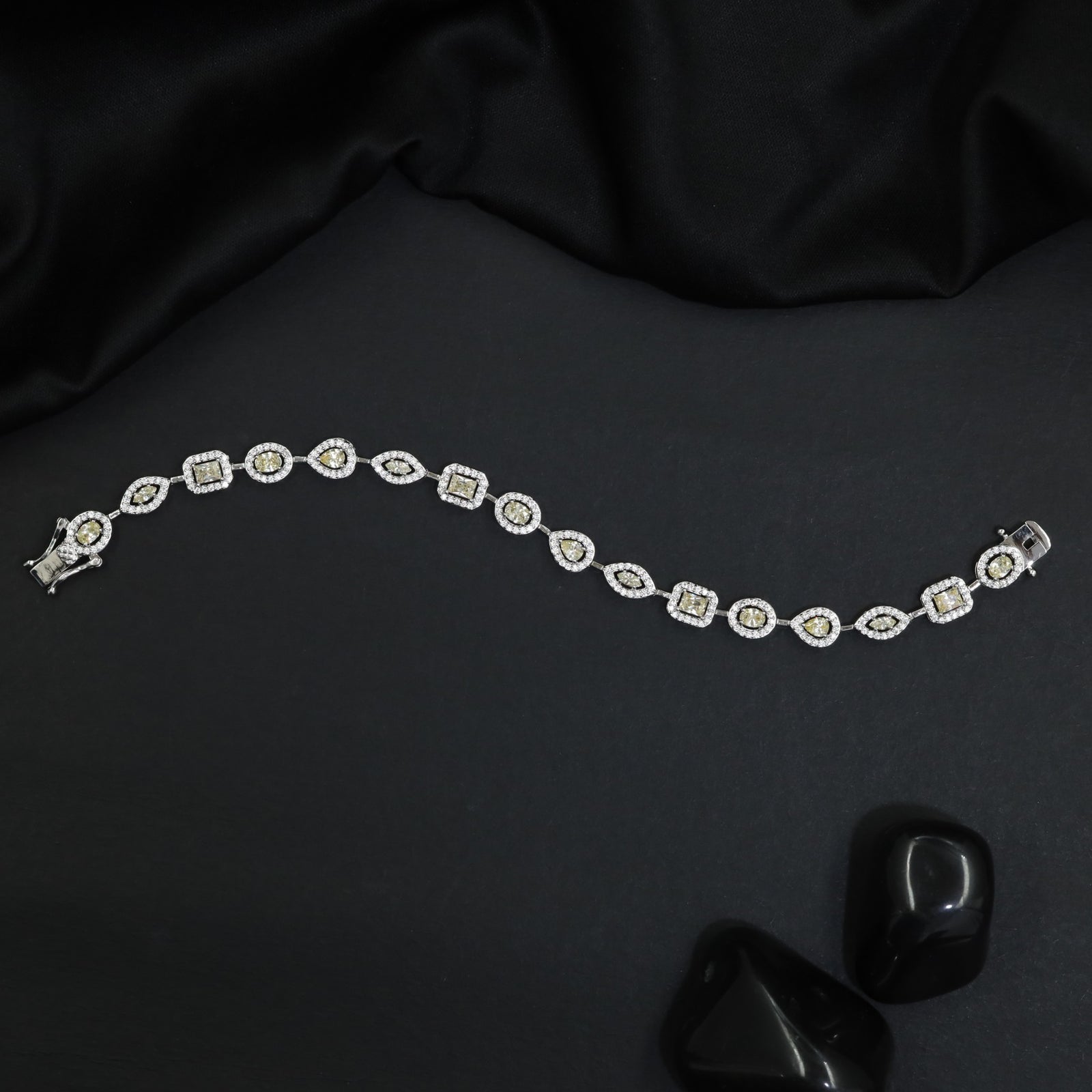 Mixed Shape Rhodium Bracelet with Decorative Link Composition