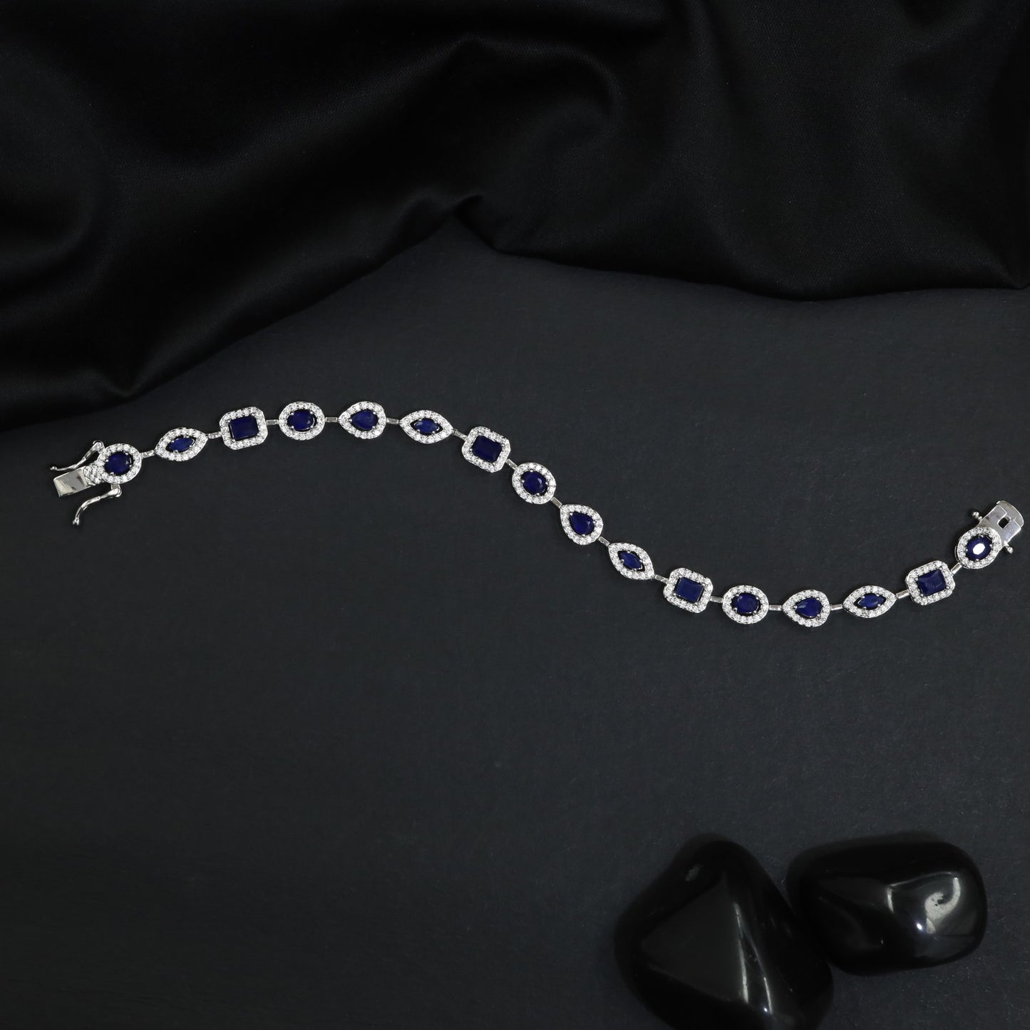 Mixed Shape Rhodium Bracelet with Decorative Link Composition