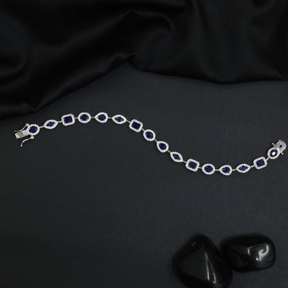 Mixed Shape Rhodium Bracelet with Decorative Link Composition