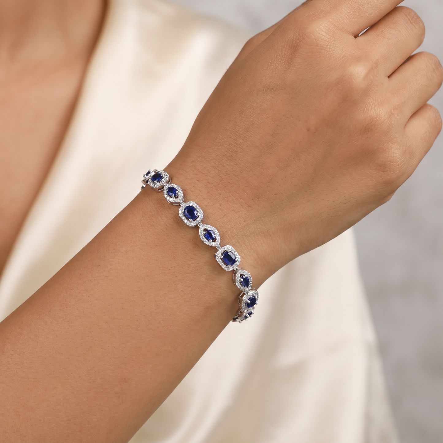 Mixed Shape Rhodium Bracelet with Decorative Link Composition