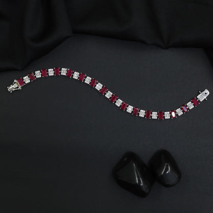 Rhodium Bracelet with Linear Geometric Arrangement and Decorative Connectors