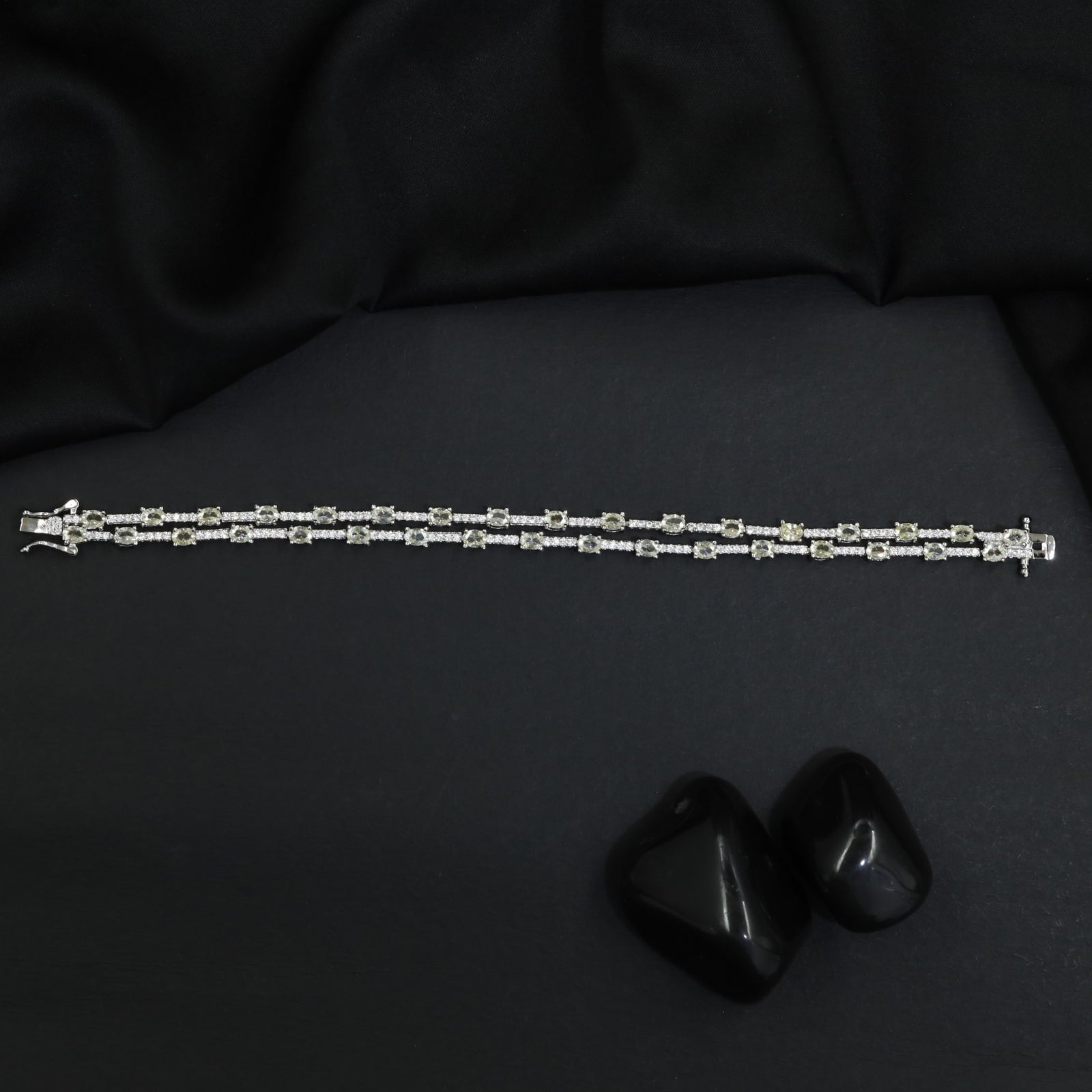 Rhodium Bracelet with Double Row Link Design