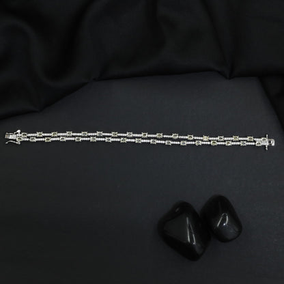 Rhodium Bracelet with Double Row Link Design