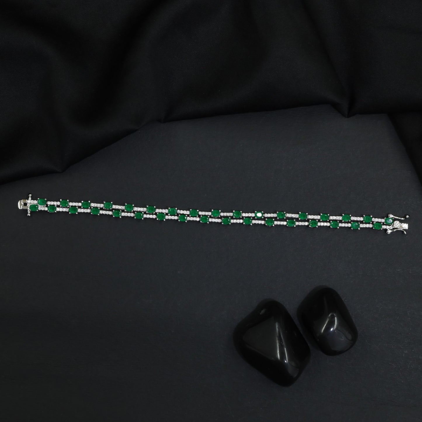 Rhodium Bracelet with Double Row Link Design