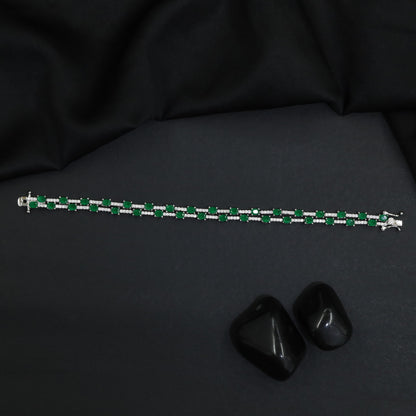Rhodium Bracelet with Double Row Link Design