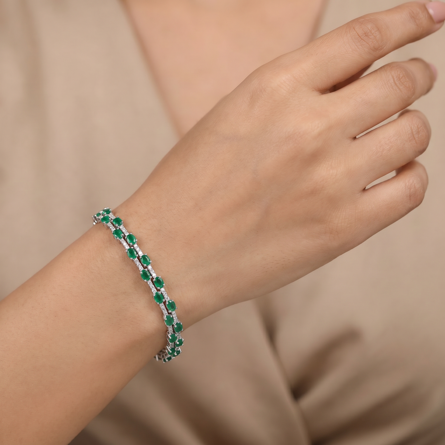 Rhodium Bracelet with Double Row Link Design
