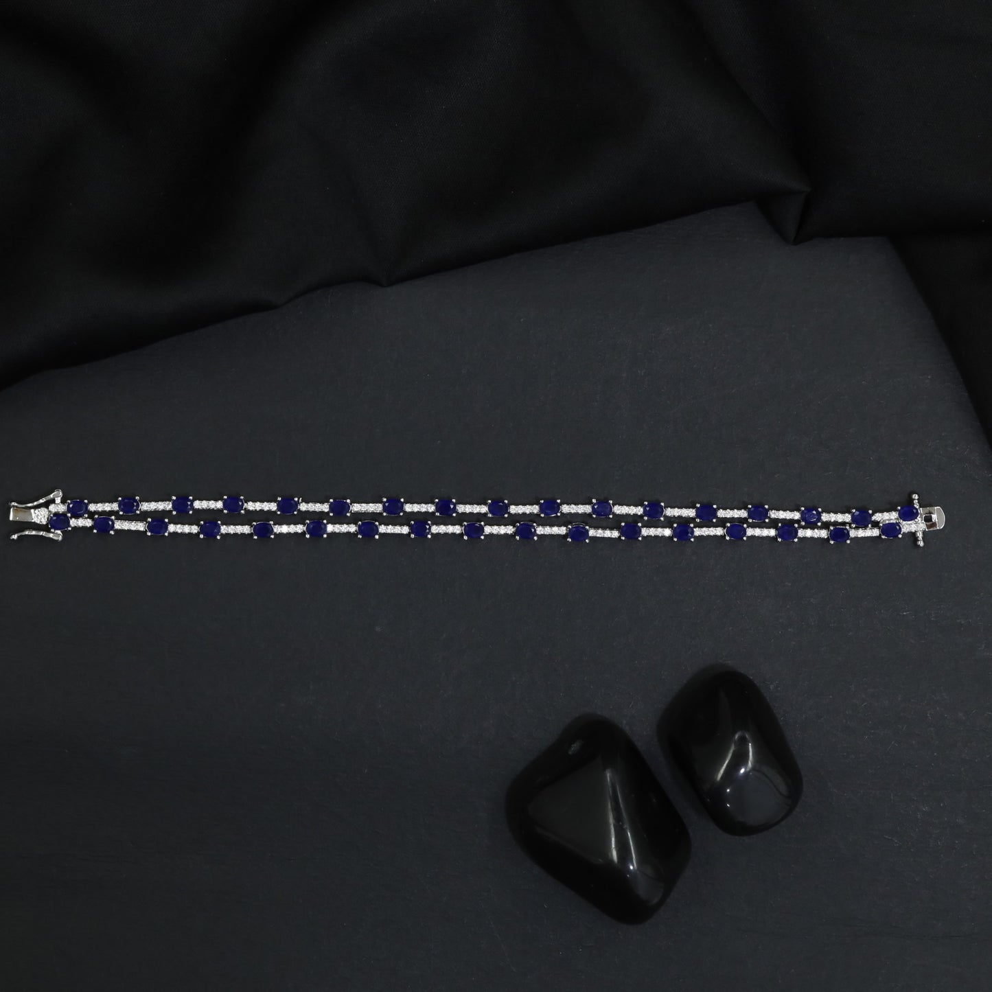 Rhodium Bracelet with Double Row Link Design
