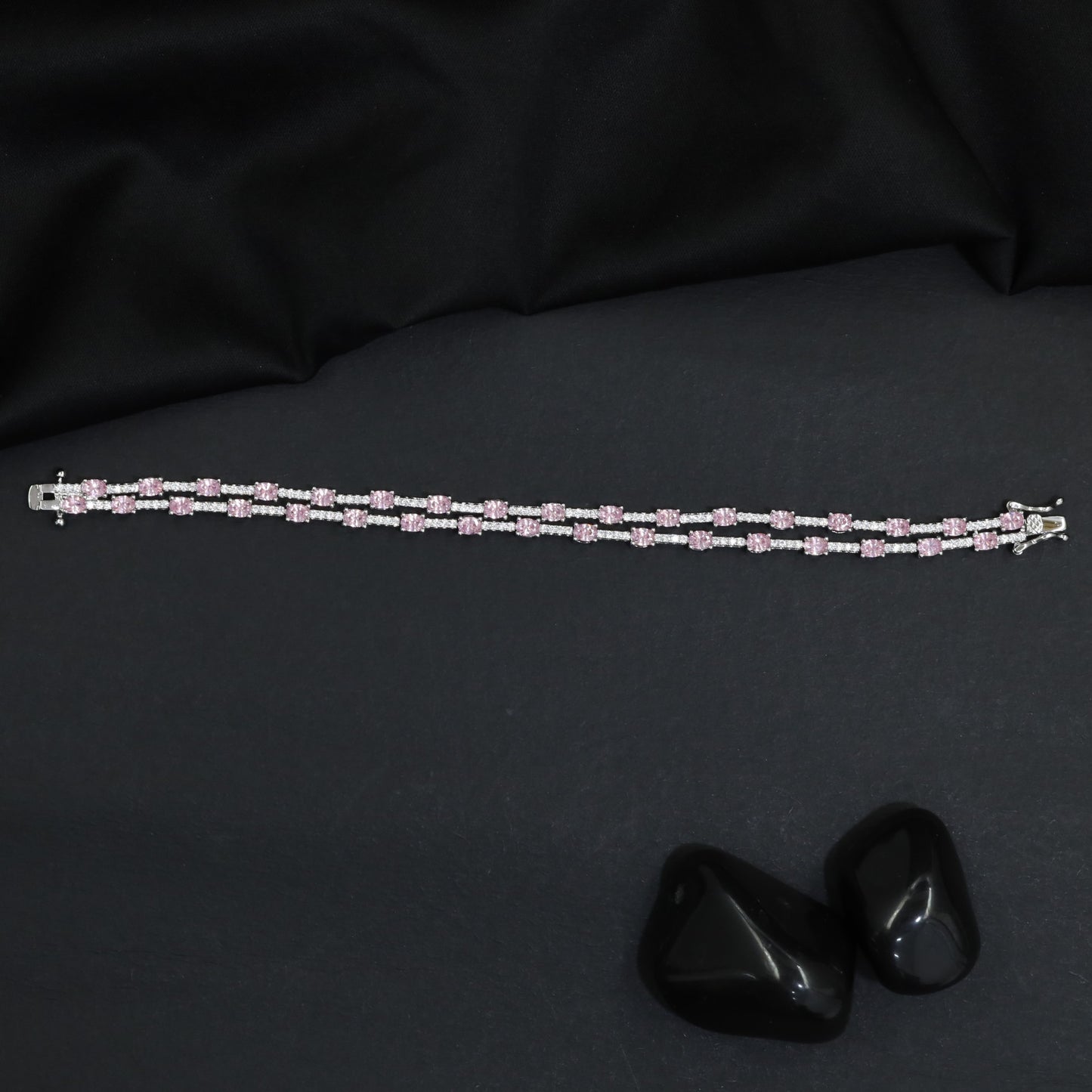 Rhodium Bracelet with Double Row Link Design