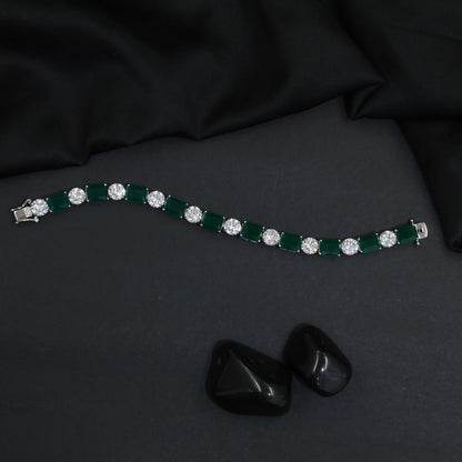Elegant Rhodium Bracelet with Rectangular Links and Connector Accents