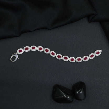 Rhodium Link Bracelet Showcasing Framed Circular Elements