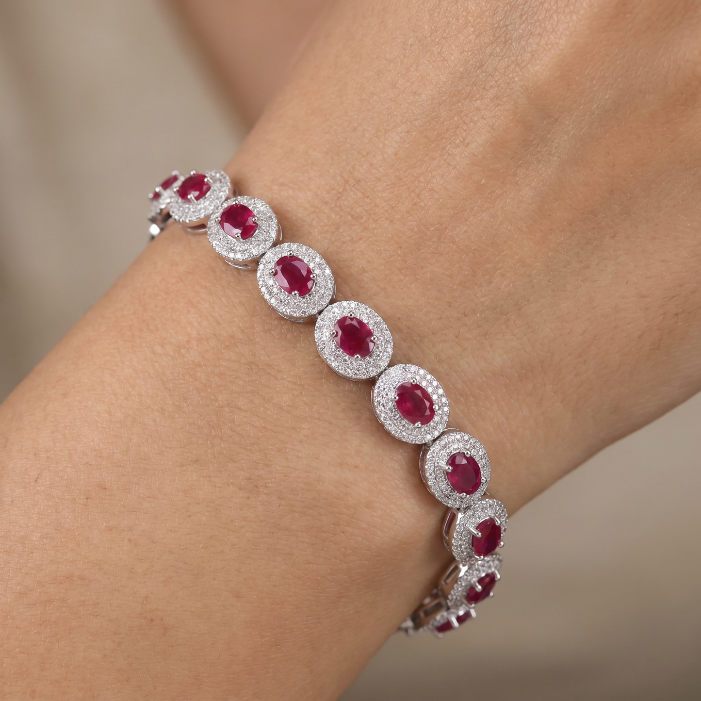 Rhodium Link Bracelet Showcasing Framed Circular Elements