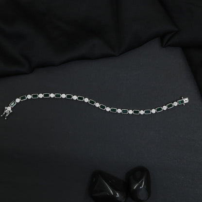 Rhodium Bracelet Featuring Framed Rectangular Links and Circular Elements