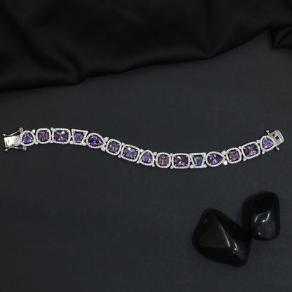 Rhodium Bracelet with Mixed Shape Links and Framed Borders