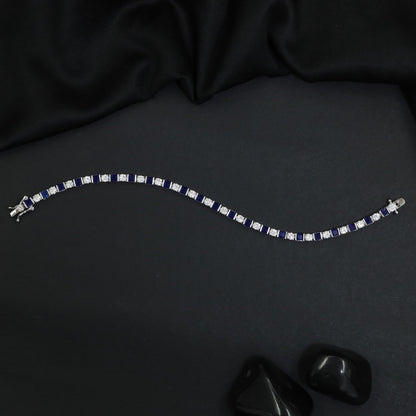 Rhodium Bracelet with Alternating Square Links and Connector Clusters